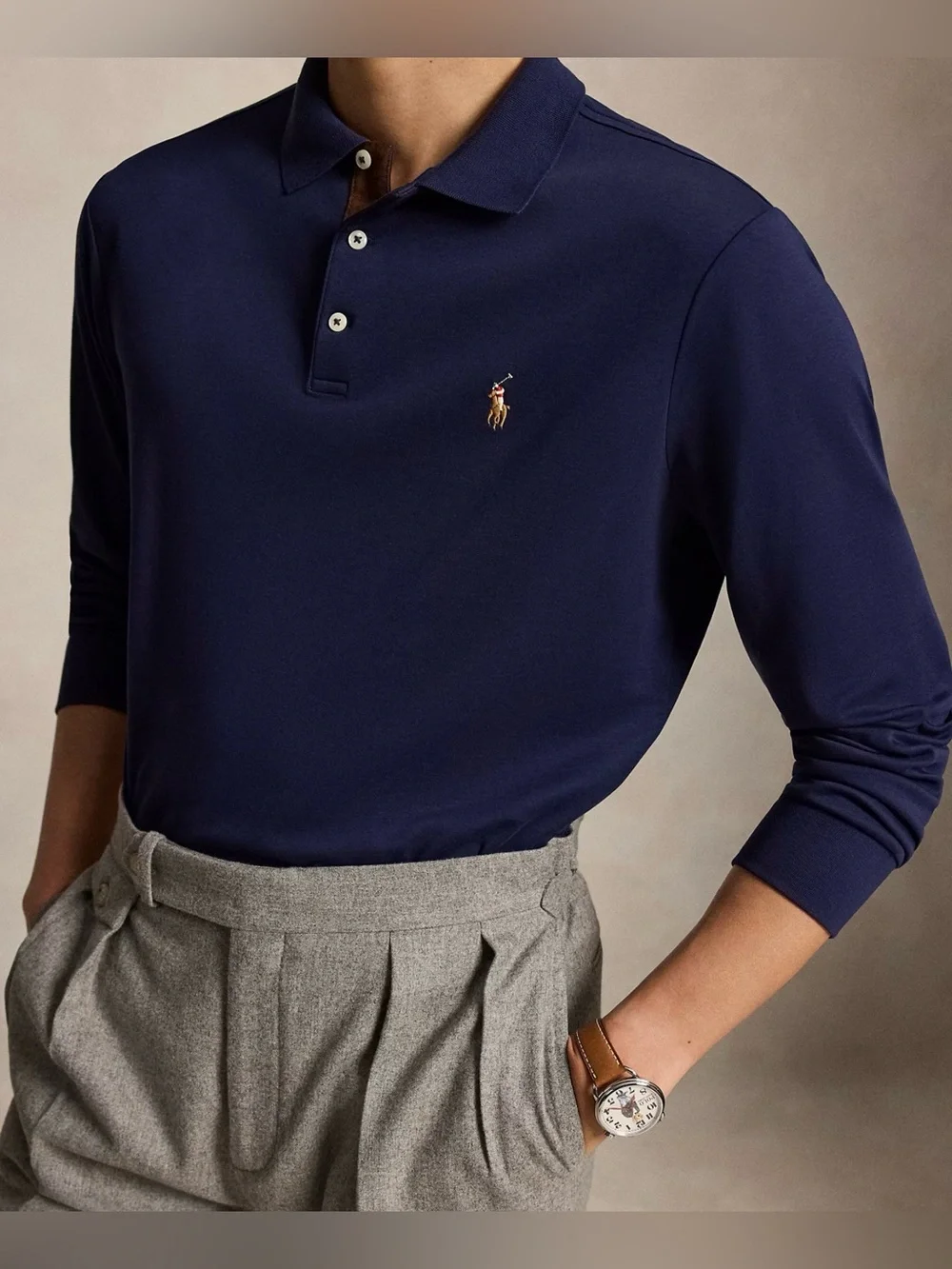 NWT Polo Ralph Lauren NAVY BLUE Soft Cotton Long Sleeve Collared Polo Shirt